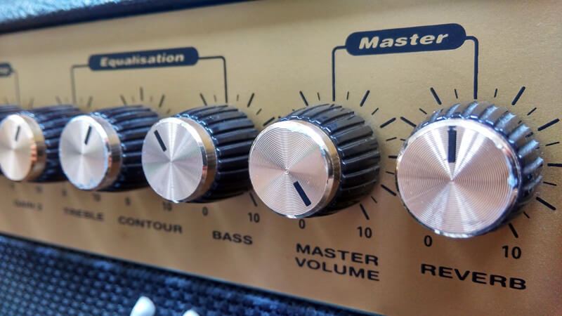Close up of guitar amp settings