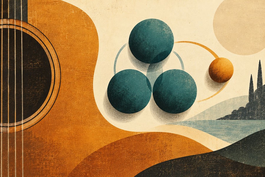6th Chords on Guitar: Add One Note and Hear the Difference Abstract editorial illustration for 6th Chords on Guitar: Add One Note and Hear the Difference