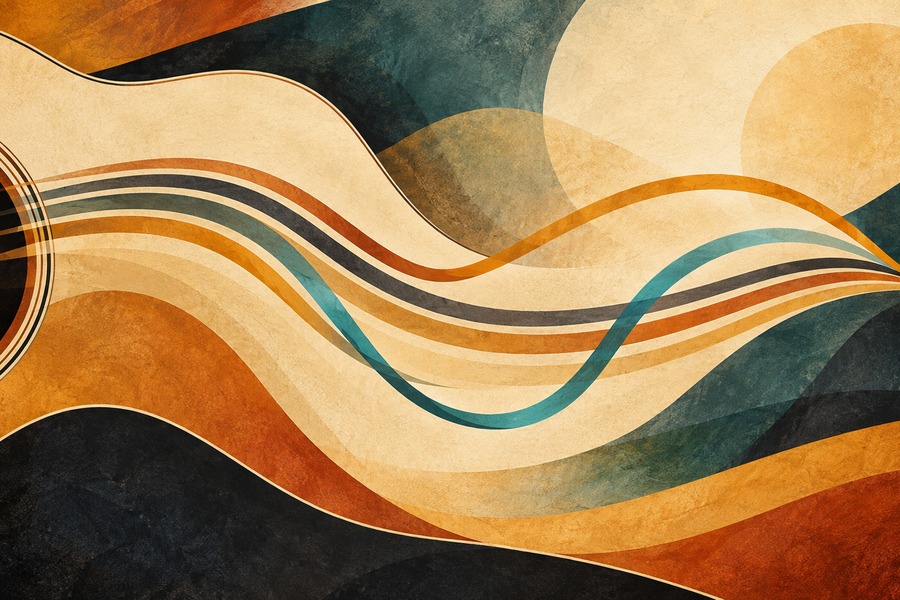 Aeolian Scale on Guitar: Turn Natural Minor into Music Abstract editorial illustration for Aeolian Scale on Guitar: Turn Natural Minor into Music
