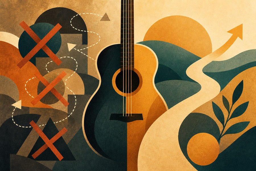 Beginner Guitar Mistakes to Avoid Abstract guitar lesson article image for Beginner Guitar Mistakes to Avoid
