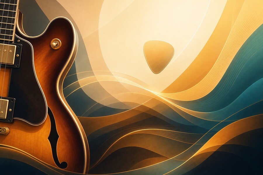 Abstract beginner lead guitar image with melodic soundwave path