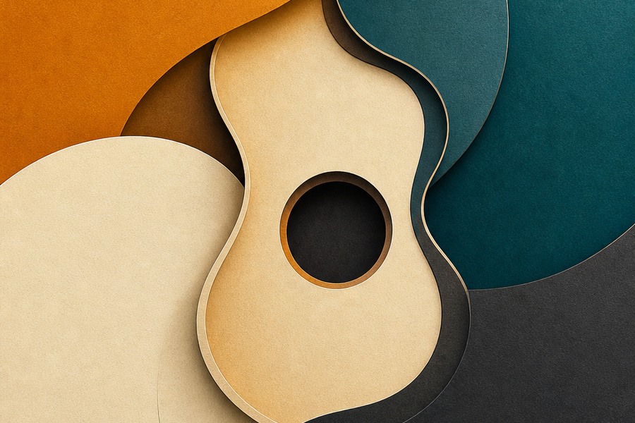 Common Guitar Chord Progressions for Beginners: Hear the Pattern Abstract interlocking shapes moving through a repeating harmonic cycle