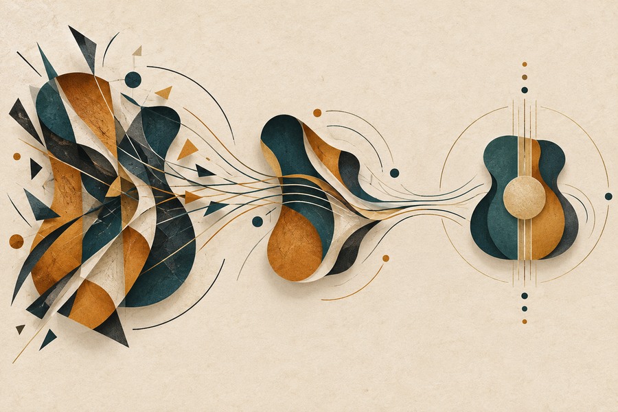 Abstract editorial illustration for Diminished Chords for Guitar Beginners: Make Tension Resolve