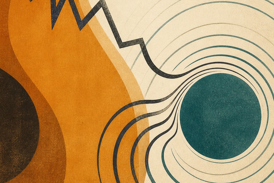 Abstract editorial illustration for Dominant 7th Chords for Beginners: Hear the Tension and Release