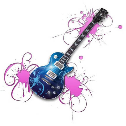 Blue guitar with pink splatters