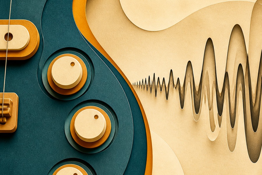 Electric Guitar Volume and Tone Controls: A Five-Minute Listening Test Abstract editorial illustration for Electric Guitar Volume and Tone Controls: A Five-Minute Listening Test