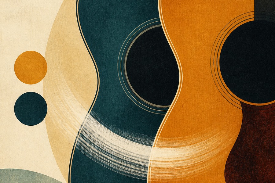 Abstract editorial illustration for Guitar Double Stops for Beginners: Start with Two Notes You Already Know