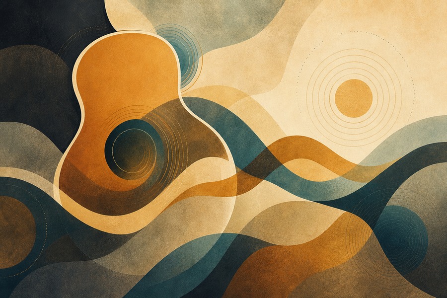 Guitar Ear Training for Beginners: Simple Exercises That Help Abstract guitar ear training editorial image with flowing sound shapes