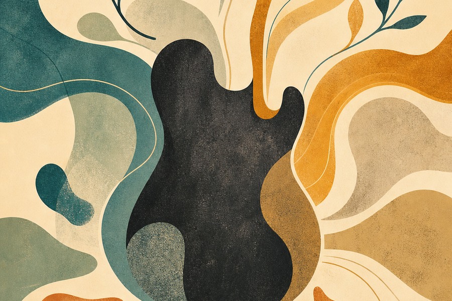 Guitar Improvisation for Beginners: Make Music with Fewer Notes Abstract branching musical paths around a charcoal guitar shape