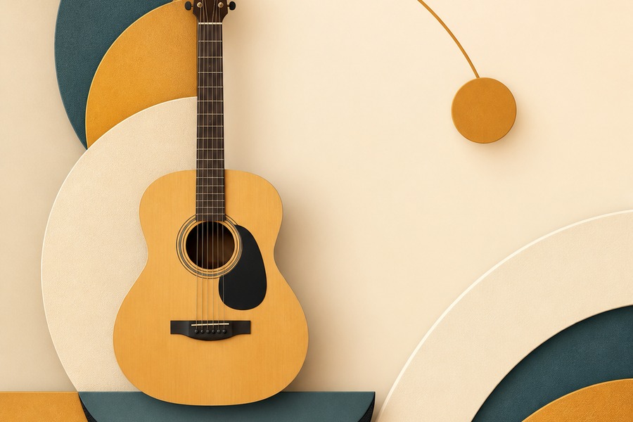 Abstract editorial illustration for Guitar Posture for Beginners: Sit Comfortably and Play Freely