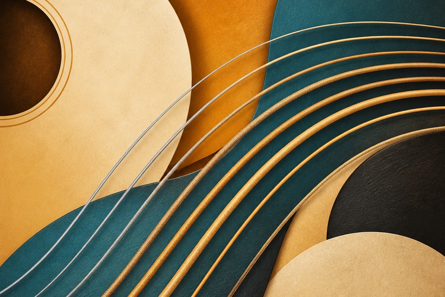 Guitar String Gauge Explained for Beginners: Choose a Sensible Set Abstract editorial illustration for Guitar String Gauge Explained for Beginners: Choose a Sensible Set
