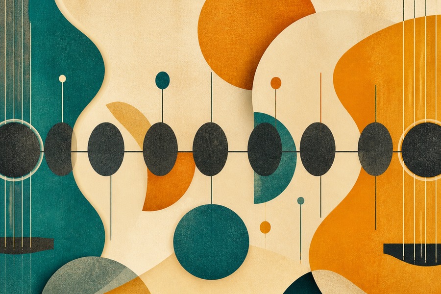 Guitar Syncopation for Beginners: Feel the Offbeat Without Losing Time Abstract editorial illustration for Guitar Syncopation for Beginners: Feel the Offbeat Without Losing Time