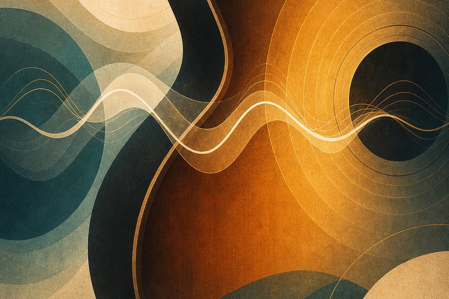 Abstract guitar vibrato image with controlled wave shapes and resonance circles