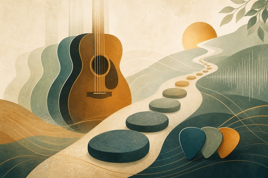 Abstract guitar progress image showing steady beginner improvement