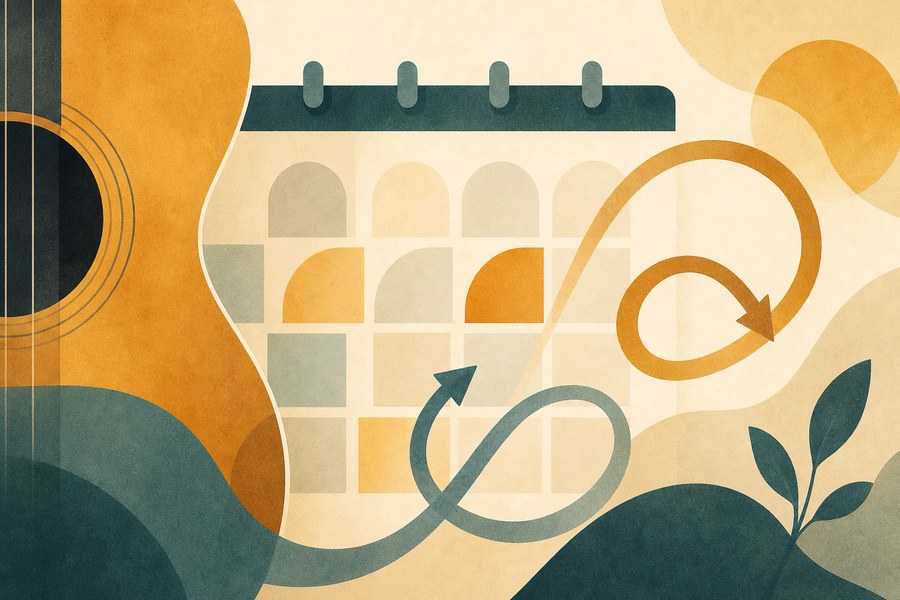 How Often Should a Beginner Practise Guitar? Abstract guitar lesson article image for How Often Should a Beginner Practise Guitar?