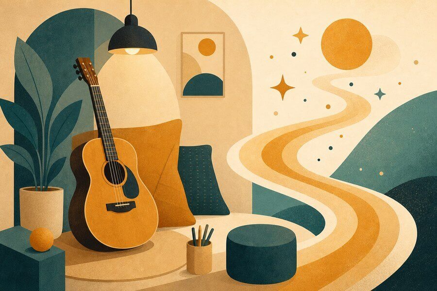 How to Help Your Child Practise Guitar at Home Abstract guitar lesson article image for How to Help Your Child Practise Guitar at Home