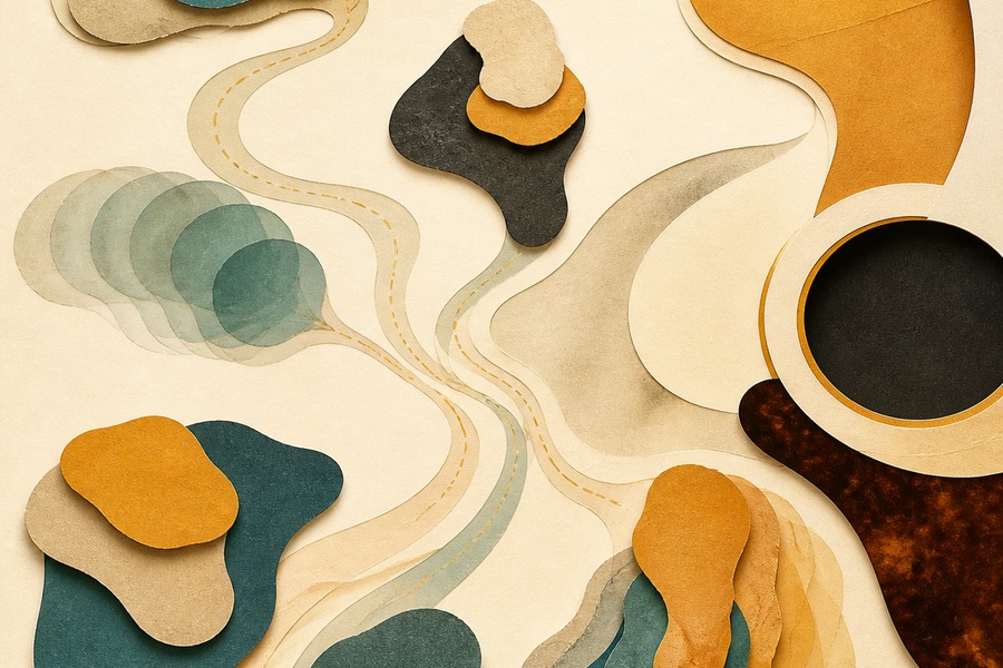 Abstract editorial illustration for How to Learn the Notes on the Guitar Fretboard Without Cramming