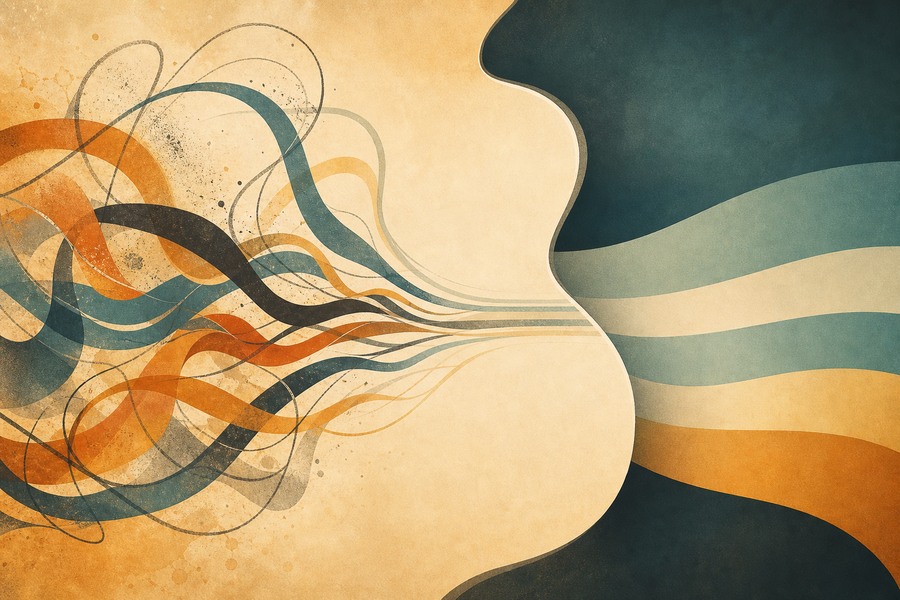How to Mute Unwanted String Noise on Guitar Abstract editorial guitar image showing noisy sound waves becoming clean