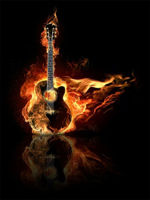 Acoustic guitar on fire