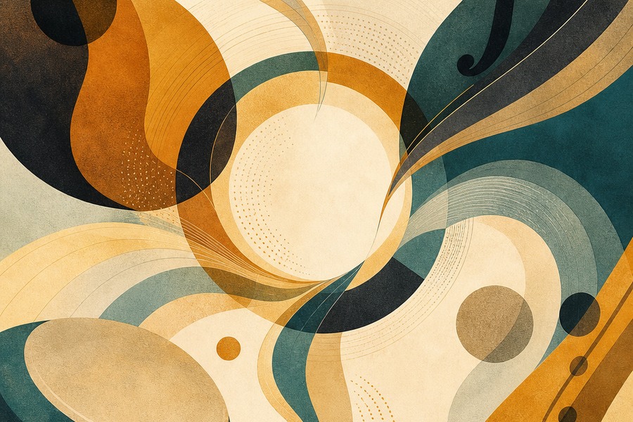 How to Play Guitar with Other Musicians for the First Time Abstract editorial image of several musical shapes meeting in a shared rhythm