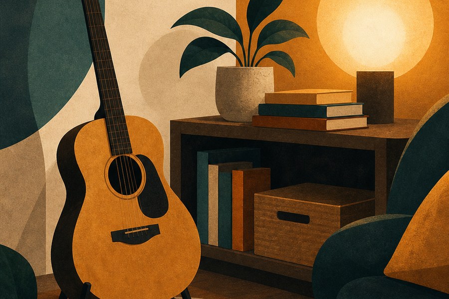 Abstract home guitar practice space article image Abstract home guitar practice space article image