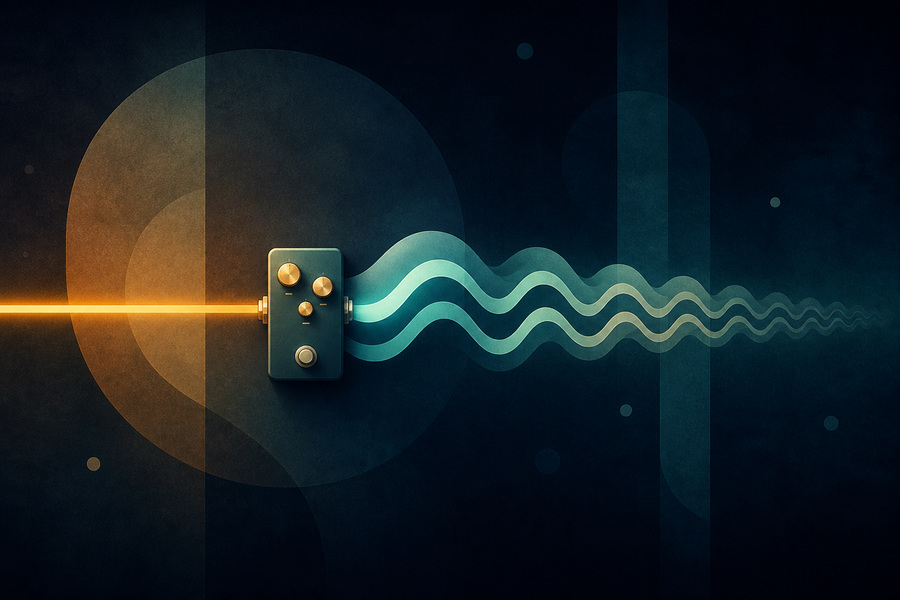 Abstract editorial illustration for How to Use a Delay Pedal for Guitar Without Making a Mess
