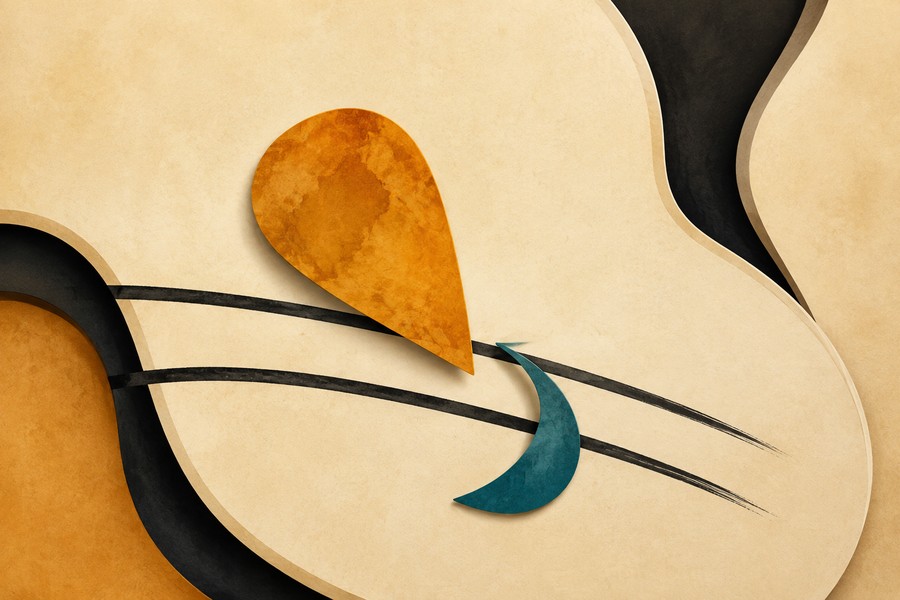 Abstract editorial illustration for Hybrid Picking for Beginners: Start with a Pick and One Finger
