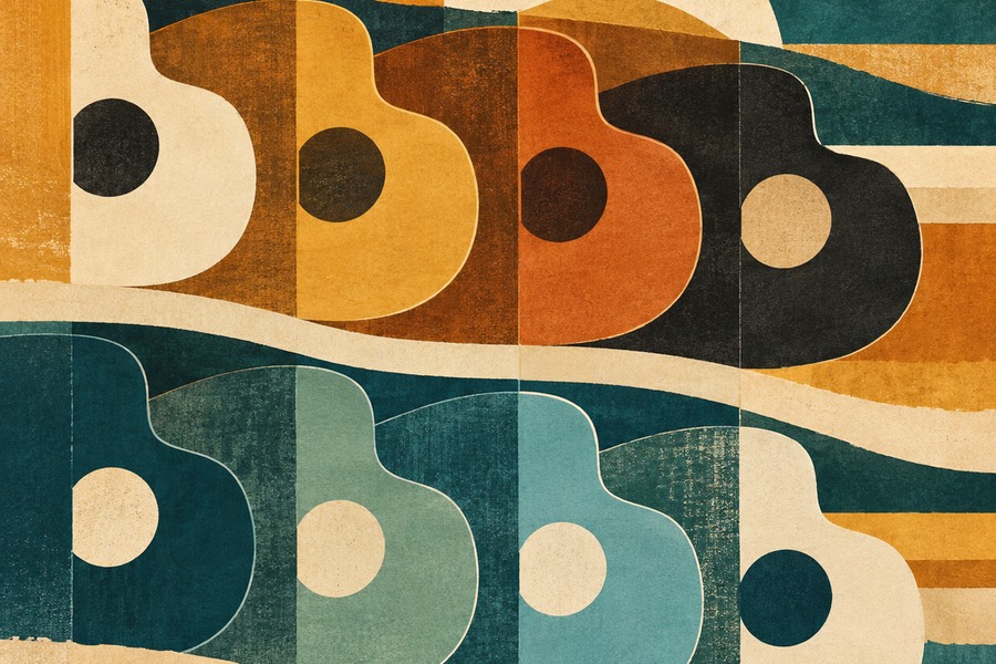 Abstract editorial illustration for The Nashville Number System for Guitar: Start with Four Chords