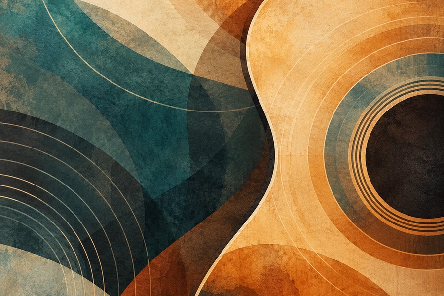 Abstract acoustic guitar curves with gentle concentric backbeat ripples