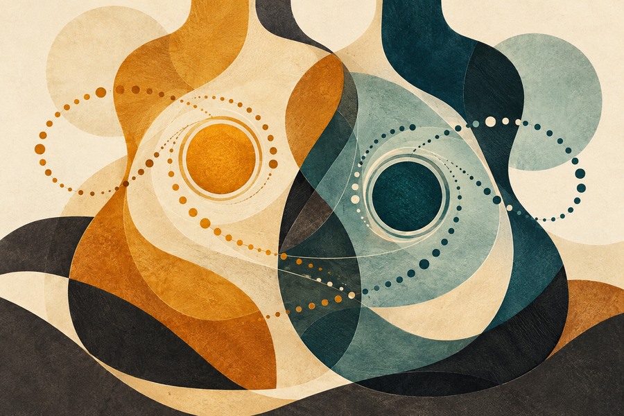 Relative Major and Minor on Guitar: Same Notes, Different Home Abstract editorial illustration for Relative Major and Minor on Guitar: Same Notes, Different Home