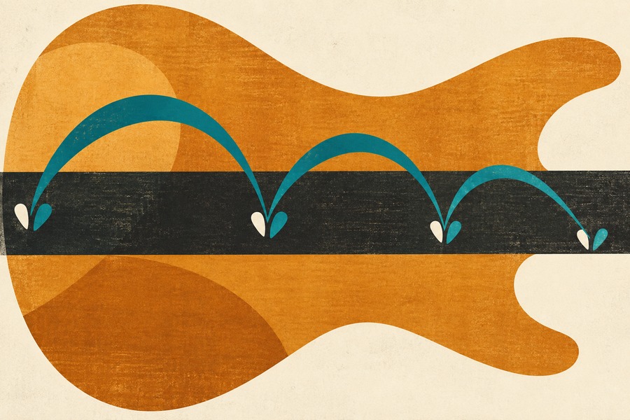 String Skipping Guitar Exercises: Build Accuracy Without Guessing Abstract editorial illustration for String Skipping Guitar Exercises: Build Accuracy Without Guessing